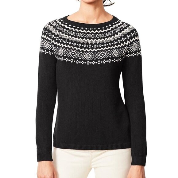 Talbots NWT Black Cream FairIsle Nordic Sweater Size XS - Picture 1 of 6